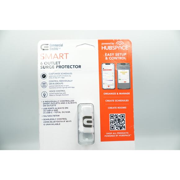Commercial Electric Smart Surge Protector Hubspace 6-Out USB-C USB-A New - Picture 2 of 6